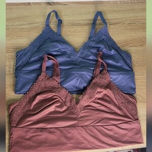 Aerie Lace Trim Bralette Set - Blue and Pink Soft Comfortable Pull On Size L